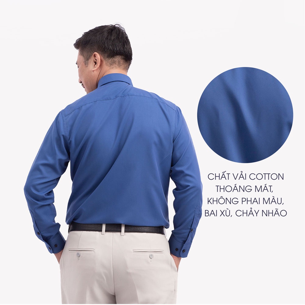 Áo Sơ Mi Nam Dài Tay Trung Niên ANCHI Classic Cotton Trơn Màu Xanh Than Cao Cấp