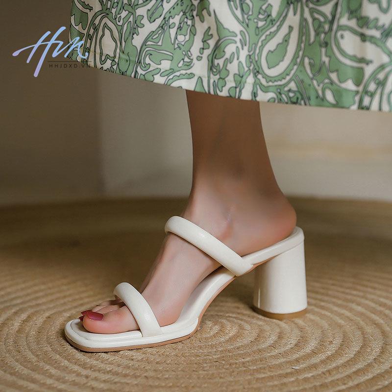 Giày Sandal Cao Gót Mũi Vuông Phong Cách Pháp Tối Giản Dễ Phối Đồ