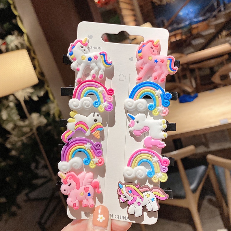 Set 10 kẹp tóc họa tiết hoạt hình phong cách Hàn Quốc cho bé gái