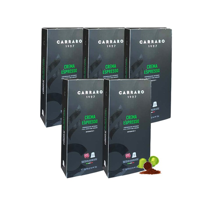 COMBO 5 Hộp Cà phê viên nén Capsule Italy Carraro Nespresso - Nhập khẩu chính hãng 100% từ thương hiệu Carraro- Ý