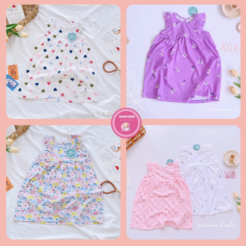 Váy cho bé gái, đầm cánh tiên Miwoo chất liệu cotton cao cấp, mềm mịn cho bé đi học đi chơi Xu Xu Kid size từ 8 đến 18kg