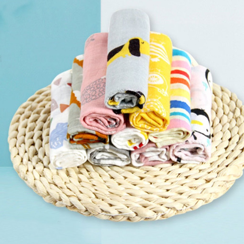 Set 3 Khăn Lau Mặt Bằng Cotton Muslin Hình Vuông In Họa Tiết Đa Dạng Cho Bé Sơ Sinh