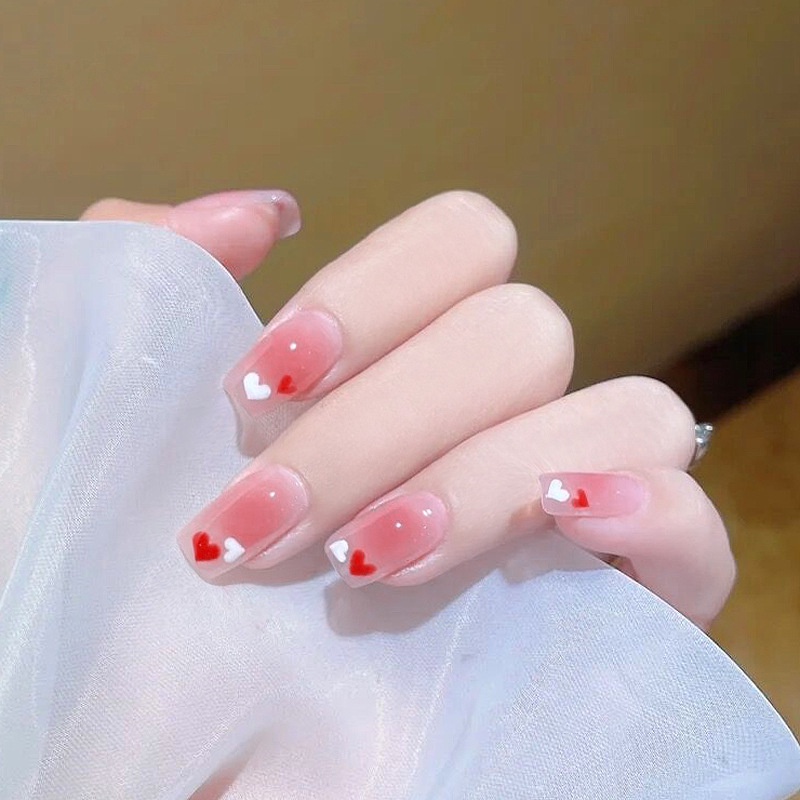 Bộ 24 móng tay giả dài vuông màu hông sang chảnh jojo Y39 móng giả nailbox rẻ đẹp thời trang kèm keo gắn tự làm tại nhà