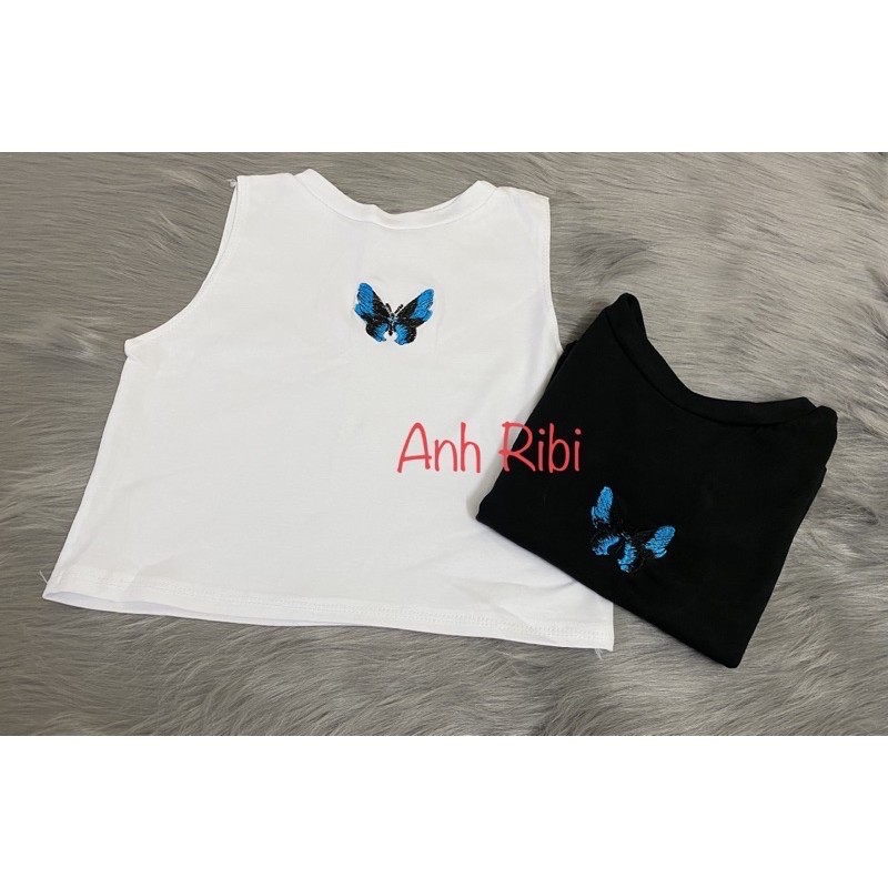 Áo Crotop tanktop bướm thêu chất cotton