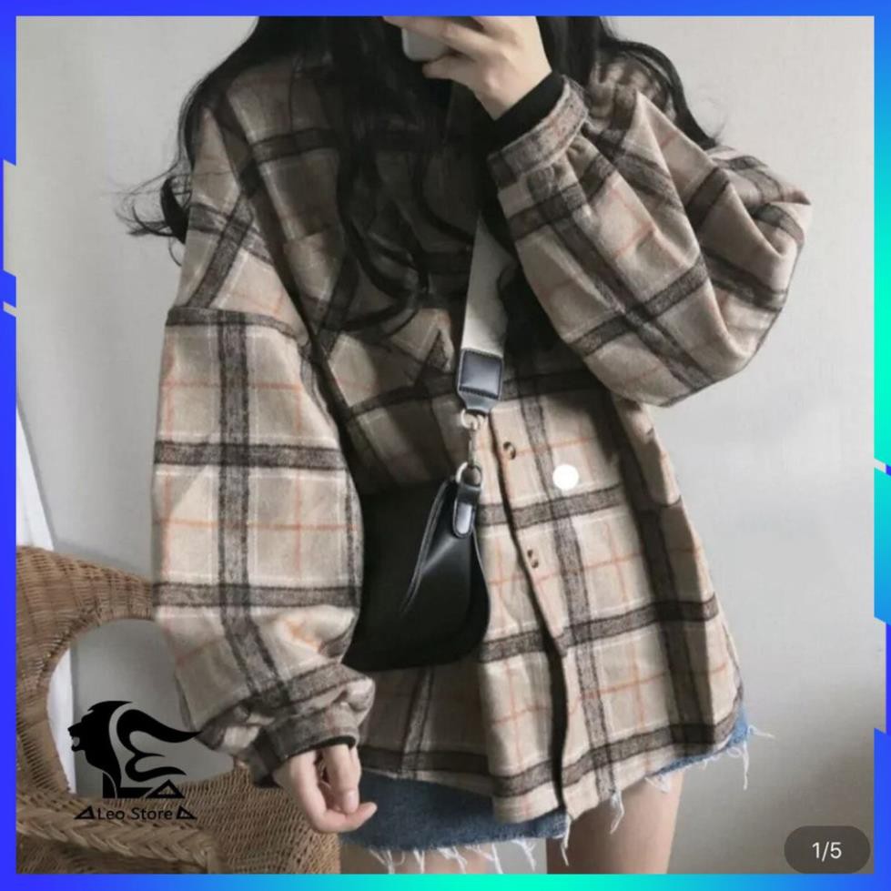 Áo sơ mi kẻ unisex  💎SALE💎 chất liệu nỉ họa tiết caro to dáng dài form rộng ống tay dài chất liệu cotton freesize *