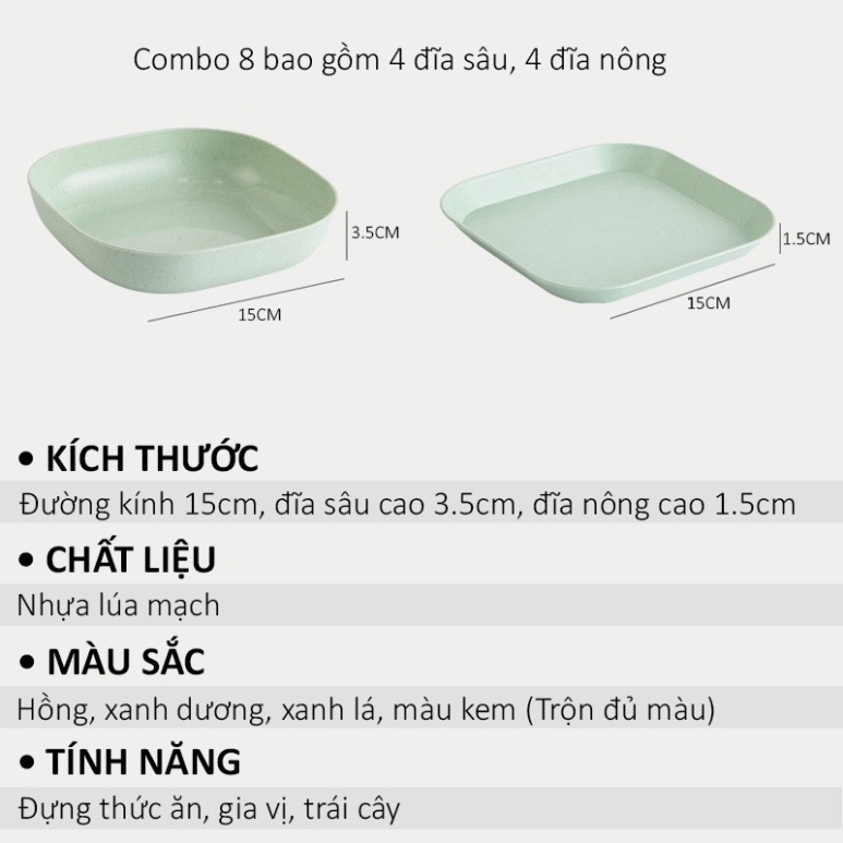 Đĩa Lúa Mạch 𝑭𝒓𝒆𝒆𝒔𝒉𝒊𝒑 Set 8 Đĩa Nhựa Lúa Mạch đựng Hoa Quả, Trái Cây, Đồ Ăn An Toàn Và Tiện Lợi