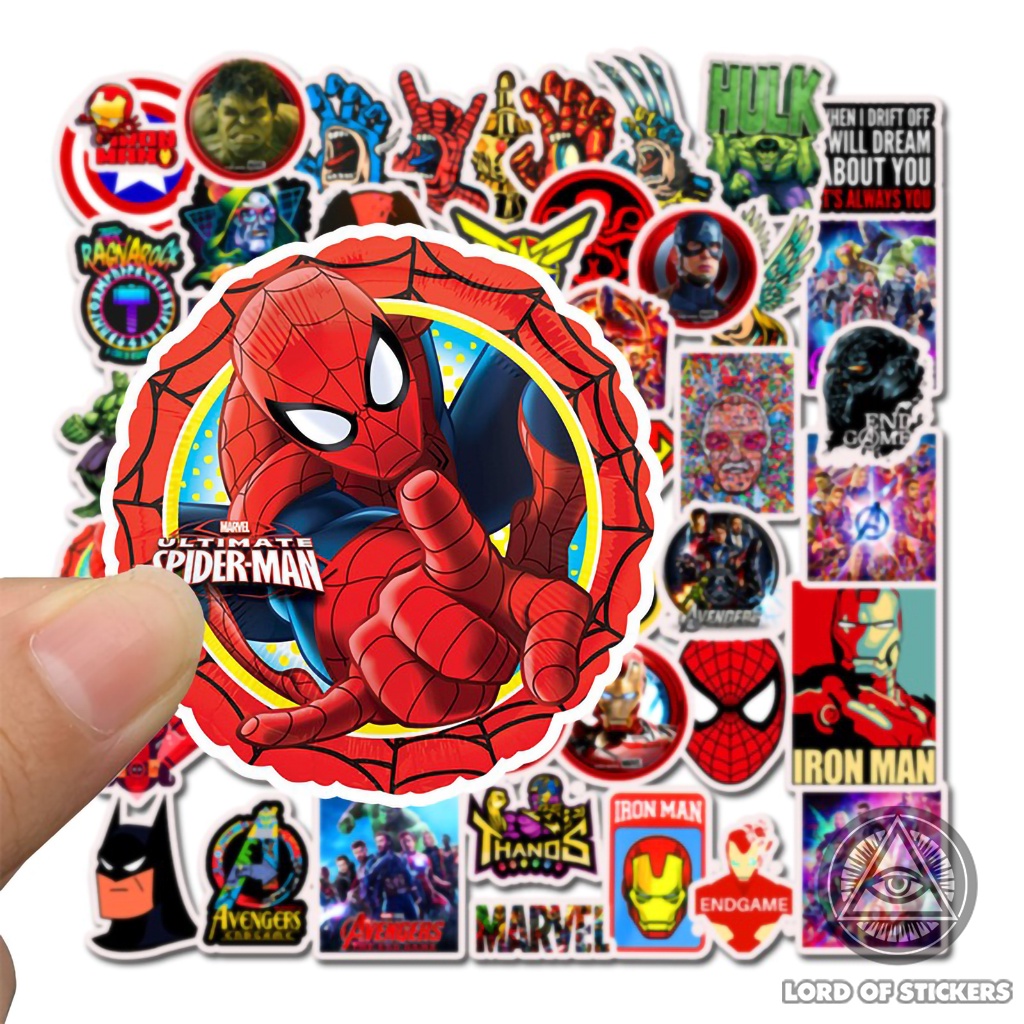 Set 50 Nhãn Dán Siêu Anh Hùng Marvel DC Sticker Phim Hoạt Hình Chống Thấm Nước Trang Trí Mũ Bảo Hiểm, Ván Trượt, Laptop