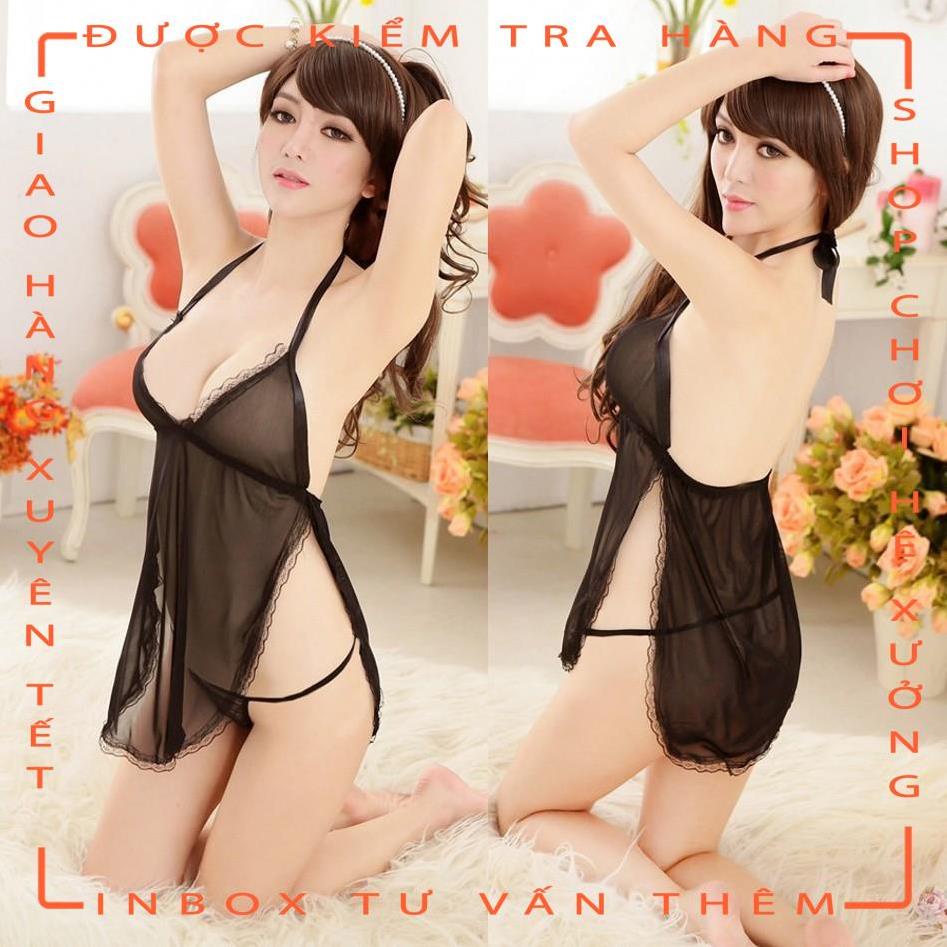 Bộ đồ ngủ ren sexy gợi cảm dáng yếm cột kèm quần lọt khe màu tím và đen - bd sm cosplay phòng ngủ  - hot tiktok | BigBuy360 - bigbuy360.vn