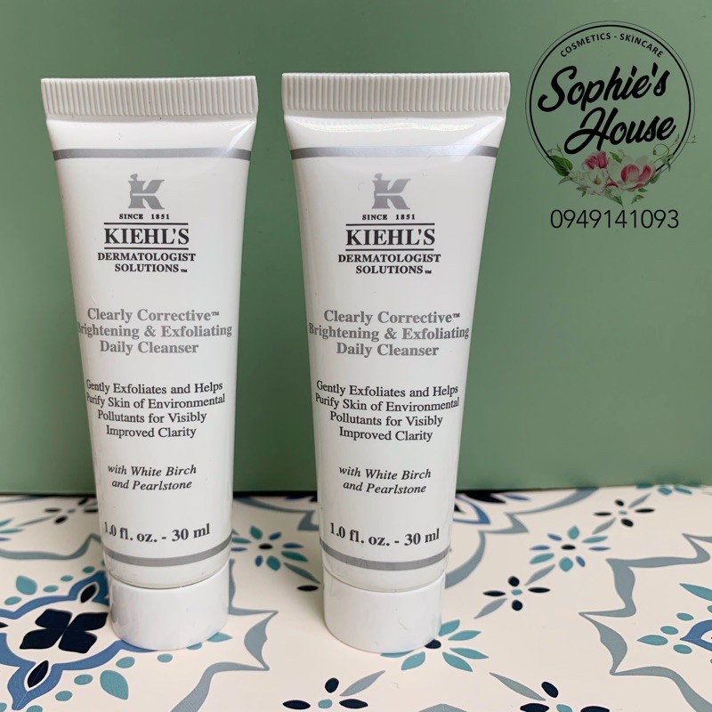 [30ml] Sữa rửa mặt trắng da Kiehls Clearly Corrective Brightening &amp; Exfoliating Daily Cleanser