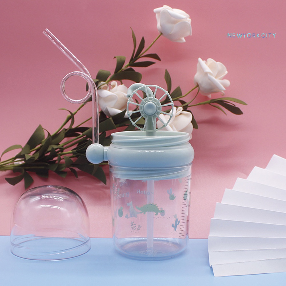 Bình Uống Nước Hình Cối Xay Gió Hoạt Hình 250ml Kèm Ống Hút Cho Bé