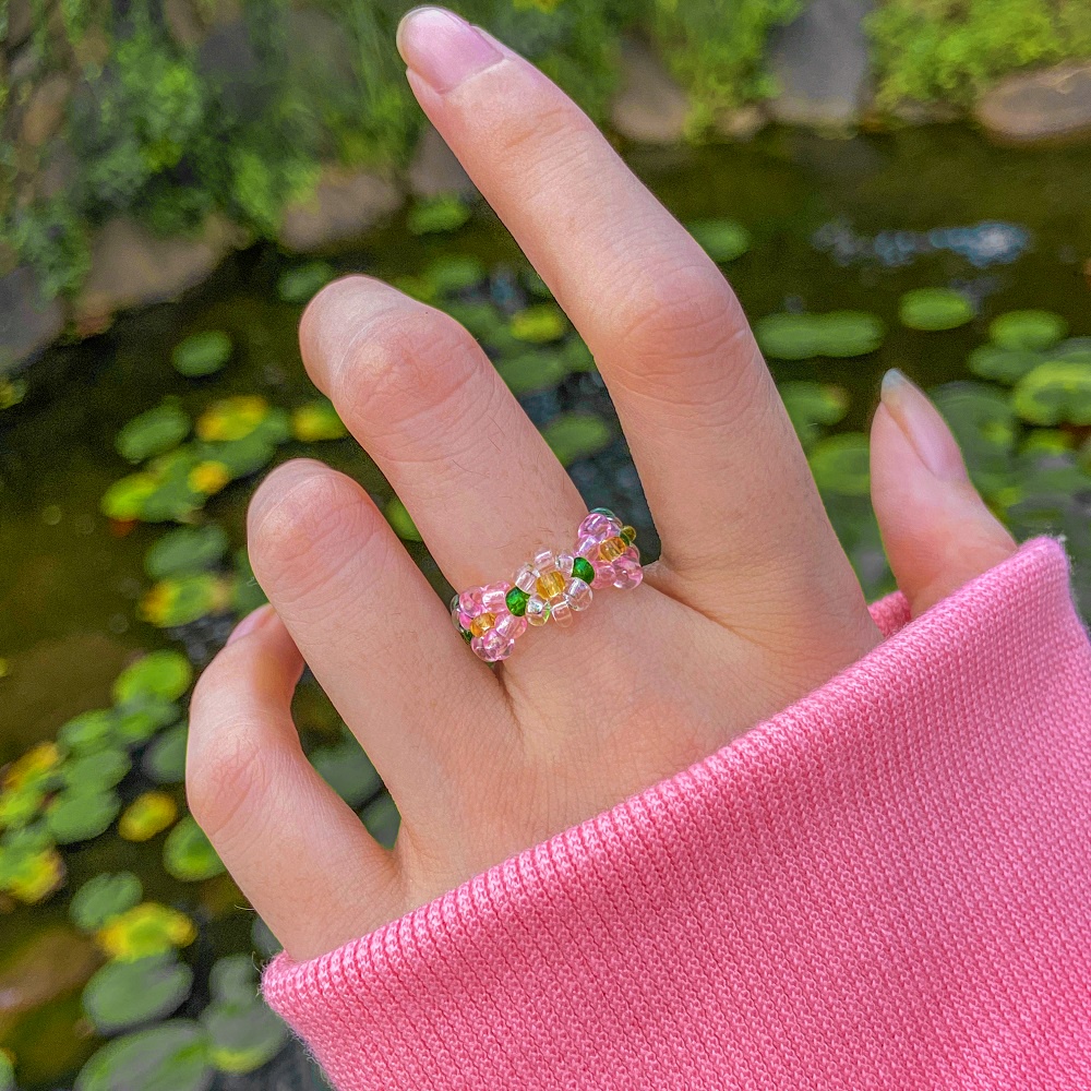 Nhẫn trong suốt đính hạt đơn giản phong cách Hàn Quốc thời trang cho nữ