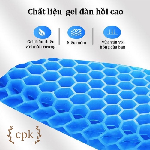 Đệm ngồi 3D cao cấp thoáng khí - Nệm lót ghế gel silicon tổ ong chống ê mông, mỏi lưng