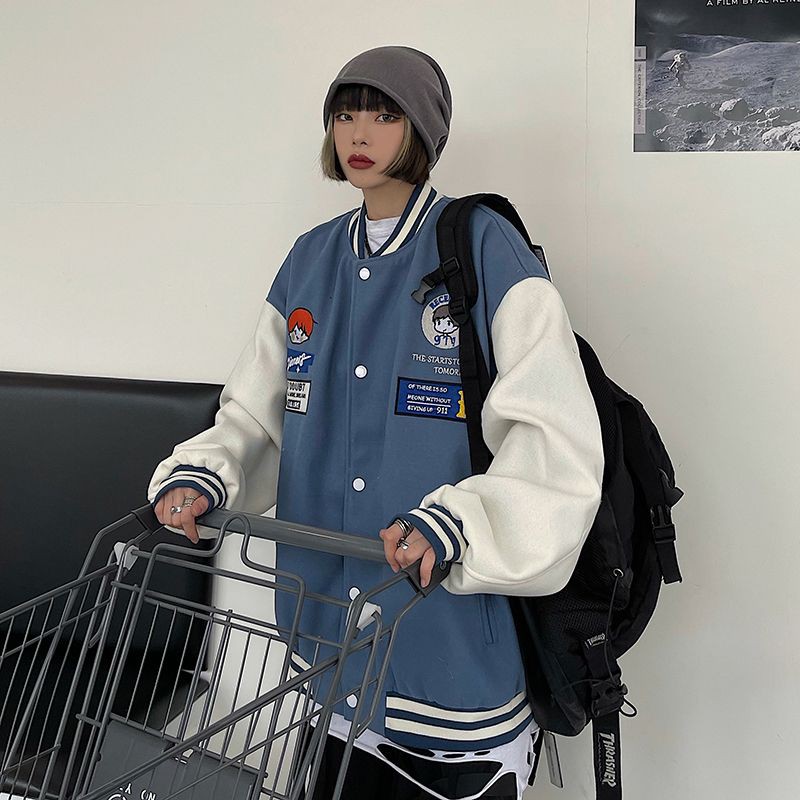 Áo khoác cardigan nỉ unisex bomber bóng chày form rộng thêu hoạ tiết dập nỗi thời trang teen hè kèm video