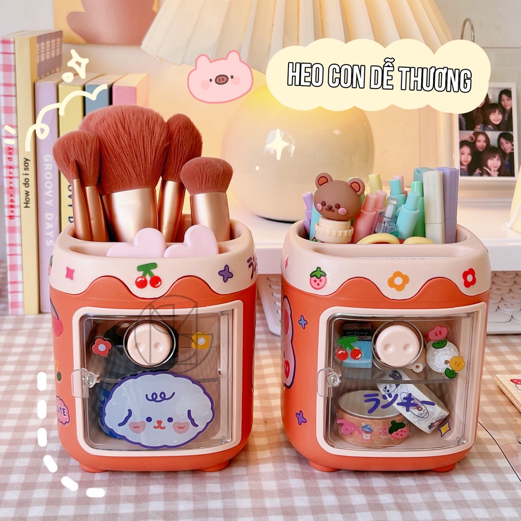 [Kèm sticker] Hộp Đựng Đồ Đa Năng hình con heo, phong cách Hàn Quốc, đựng bút, văn phòng phẩm, trang trí bàn học