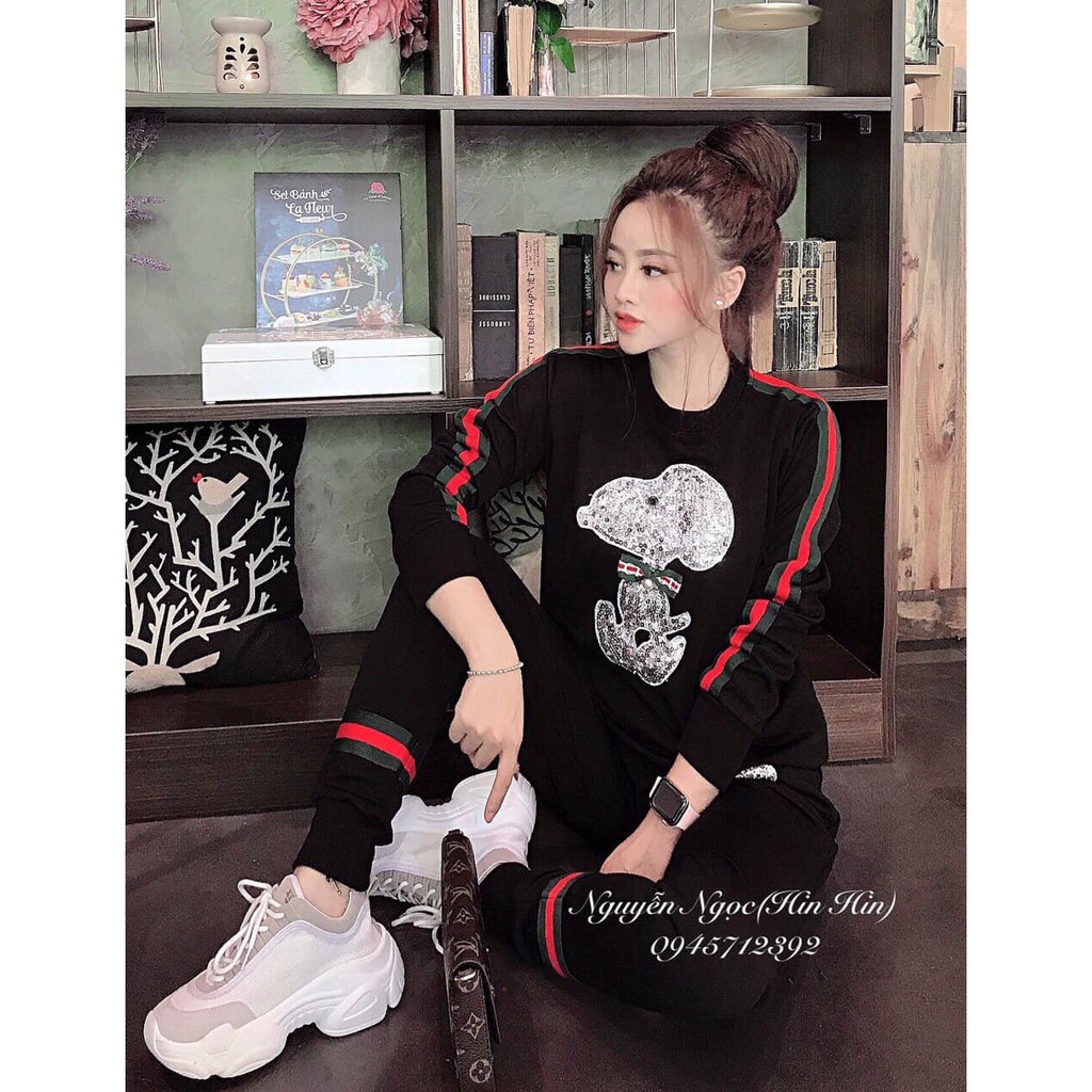 sét bộ thun viền đỏ tay dài cổ tròn in hình cá tính