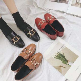 Giày bệt giẫm gót tag 3 khuy tròn đan