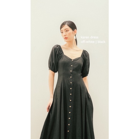 THE19CLUB - Váy linen cúc gỗ dáng dài tay bồng - KAREN DRESS