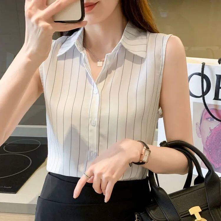 Áo Sơ Mi Nữ Không Tay Kẻ Sọc Thời Trang Công Sở Mới