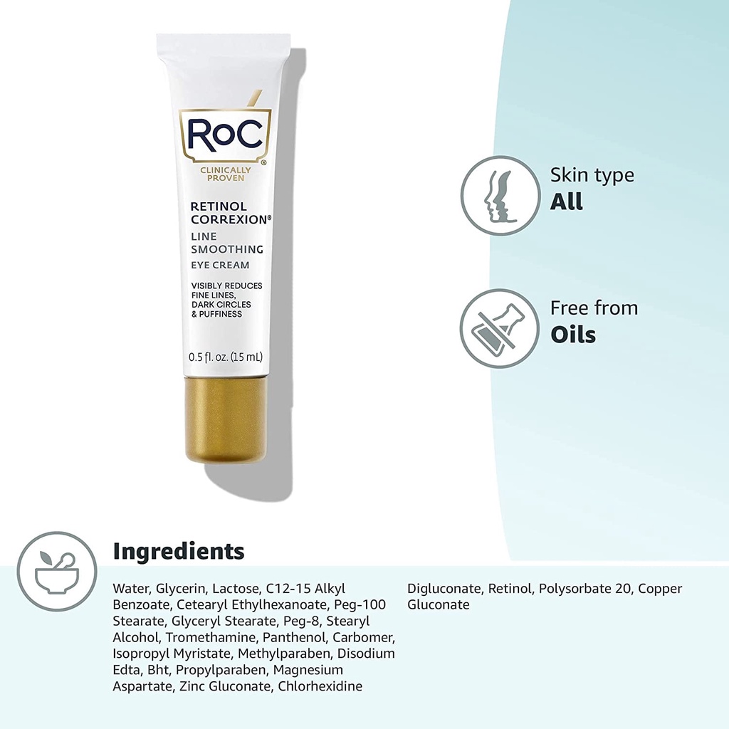 KEM MẮT GIẢM QUẦNG THÂM VÀ NẾP NHĂN HIỆU QUẢ ROC RETINOL CORREXION EYE CREAM 15ML CHÍNH HÃNG - 10265