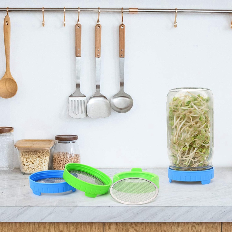 Bộ 4 Nắp Đậy Bằng Nhựa Với Màn Hình Bằng Thép Không Gỉ Cho Lọ Mason Miệng Rộng