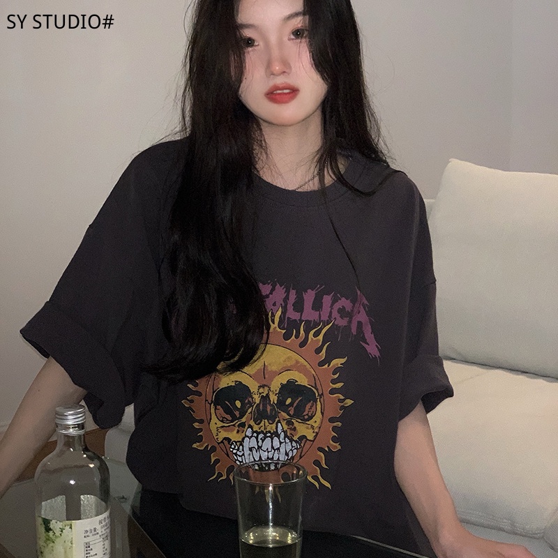 Áo thun SUXI tay ngắn cổ tròn dáng rộng phong cách thời trang Hàn Quốc