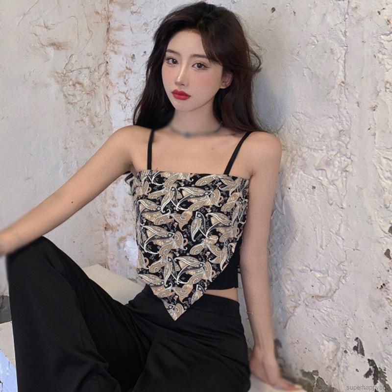 Áo Croptop Hai Dây Không Đối Xứng In Hoạ Tiết Hoa Hở Lưng Gợi Cảm Cho Nữ | BigBuy360 - bigbuy360.vn