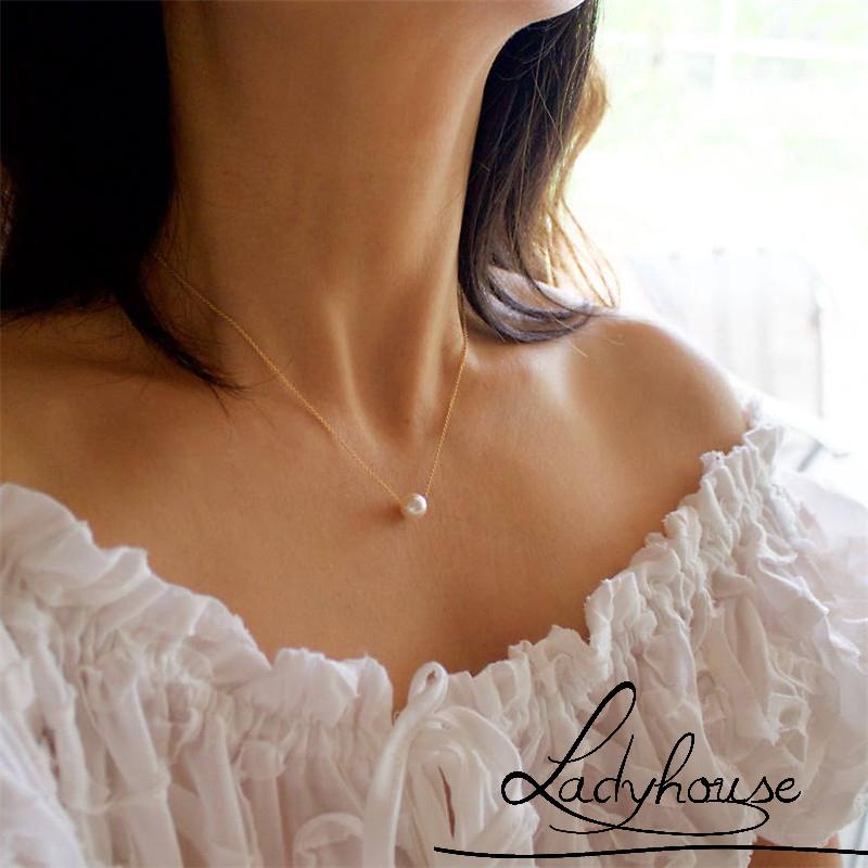 LD-Gold Plated Clavicle Chain Freshwater Cultured Pearls Cubic Zirconia Pendant Choker Necklaces Gift for Women Girls