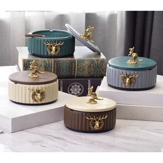 Gạt tàn decor, màu sắc trẻ trung,kiểu dáng mới lạ, gạt tàn hươu có nắp đậy chất liệu ceramic cao cấp