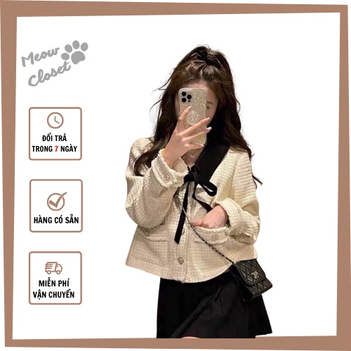Áo dạ tweed nữ dài tay hàn quốc siêu xinh