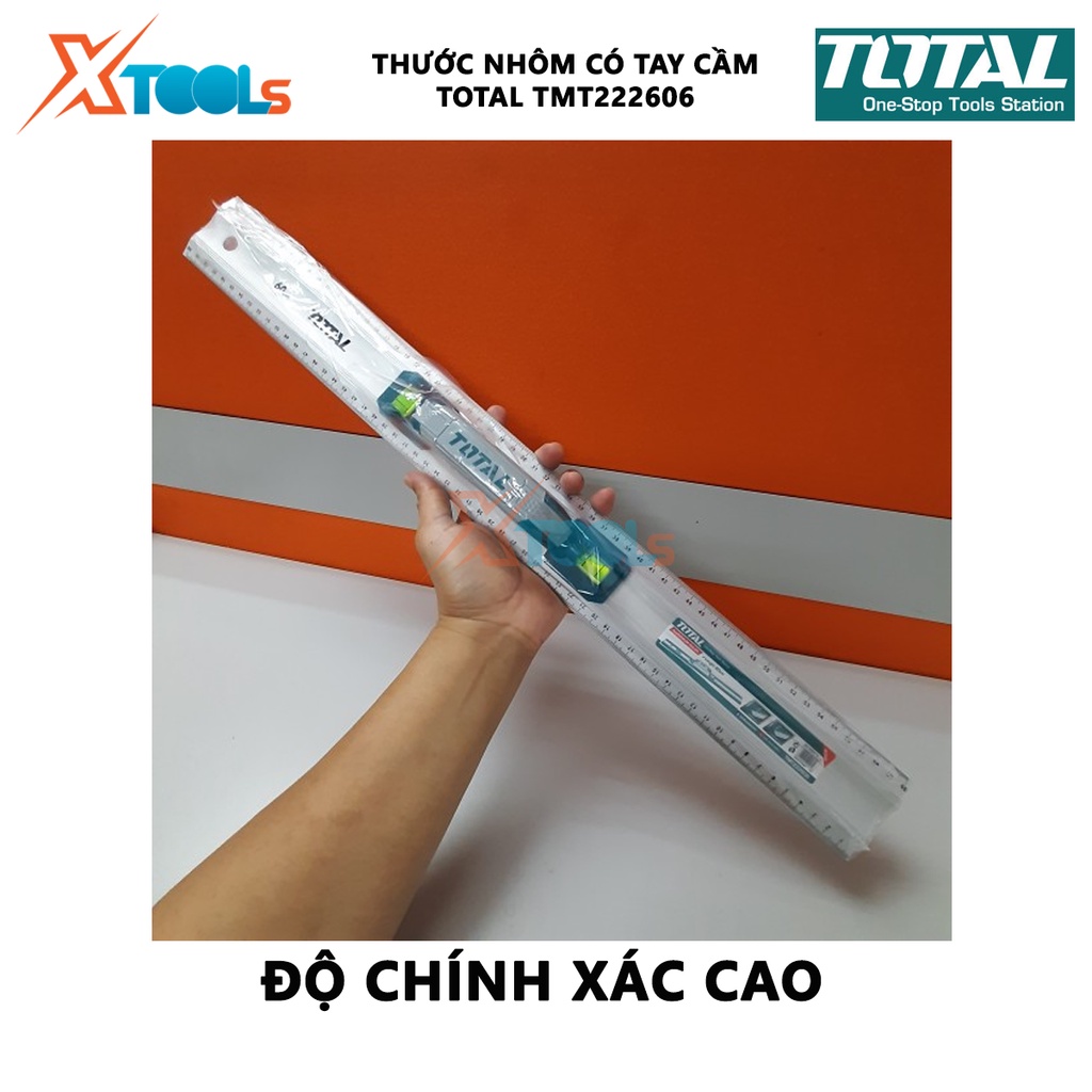 Thước nhôm xây dựng có tay cầm TOTAL TMT222606 thước lá Chiều dài 60cm, Chất liệu Nhôm, Đóng gói bằng thẻ giấy đo độ dài