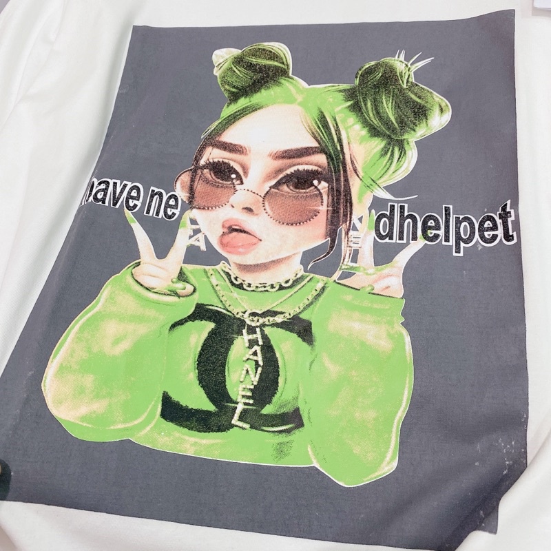 Áo phông in hình cô gái mũ xanh form to thụng dấu quần AP7132 - NhiNhi Shop