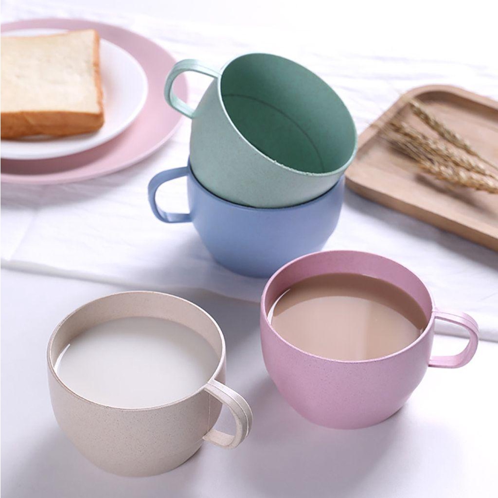 Cốc Uống Cà Phê Thân Thiện Với Môi Trường Bằng Rơm Lúa Mì Đế Phẳng Gọn Nhẹ Chống Rơi Có