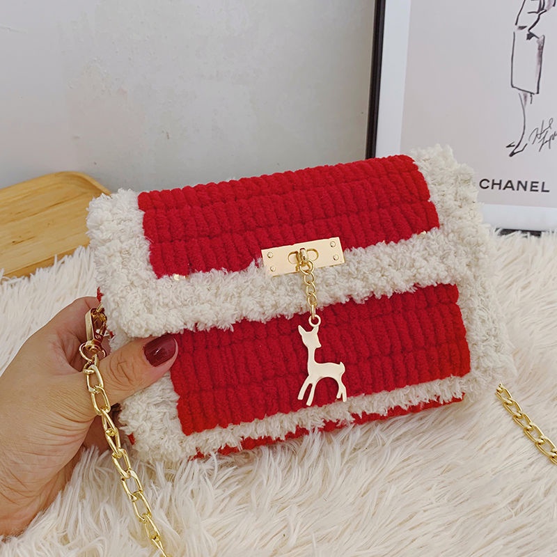 Túi Handmade Đeo Chéo Nữ Tự Đan Bằng Len Xách Tay Dây Xích Thời Trang Công Sở Hàn Quốc
