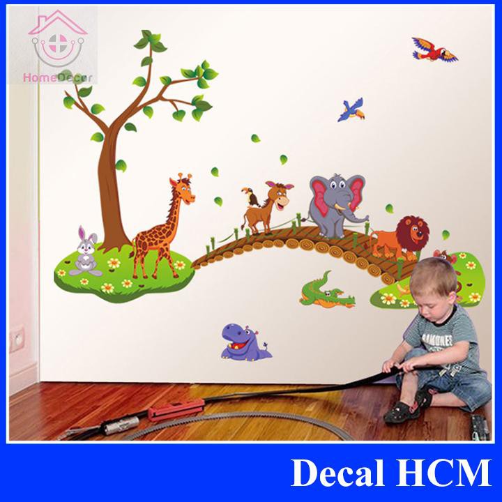 (HCM) Decal dán tường cho bé Đàn thú qua cầu [FREESHIP 50k] - decalhcm