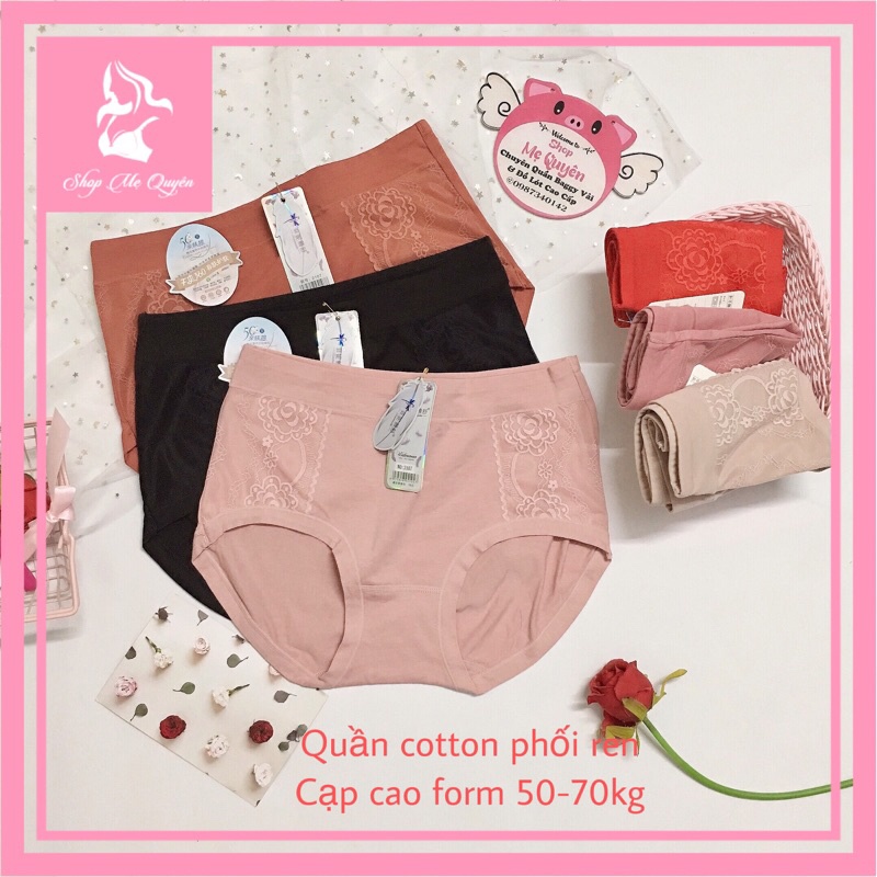 Quần lót cotton phối ren chút ren- hàng cạp cao ôm bụng nâng mông