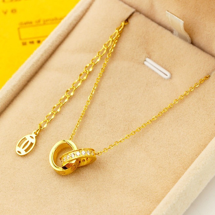 Dây Chuyền 2 Khoen Lồng Nhau Titan Ko Đen TT 1816