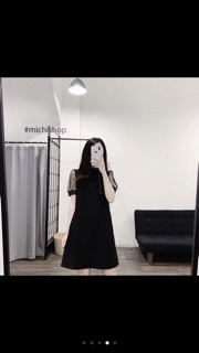 Váy chữ A nơ cổ