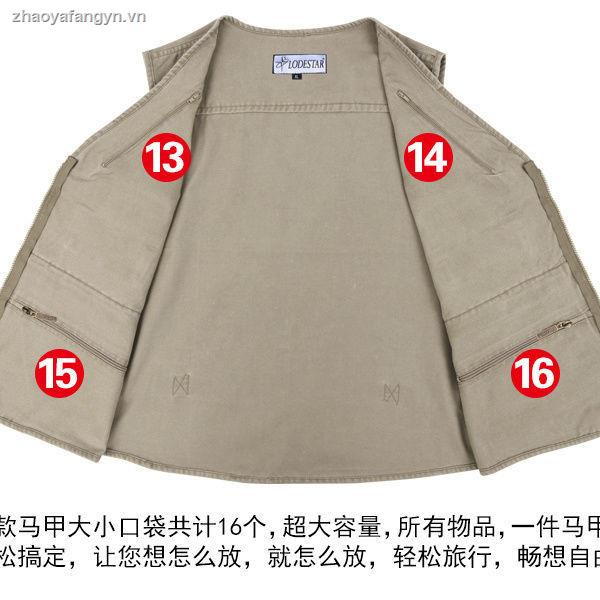 Áo khoác ghi lê cotton nhiều túi thời trang xuân thu dành cho nam trung niên