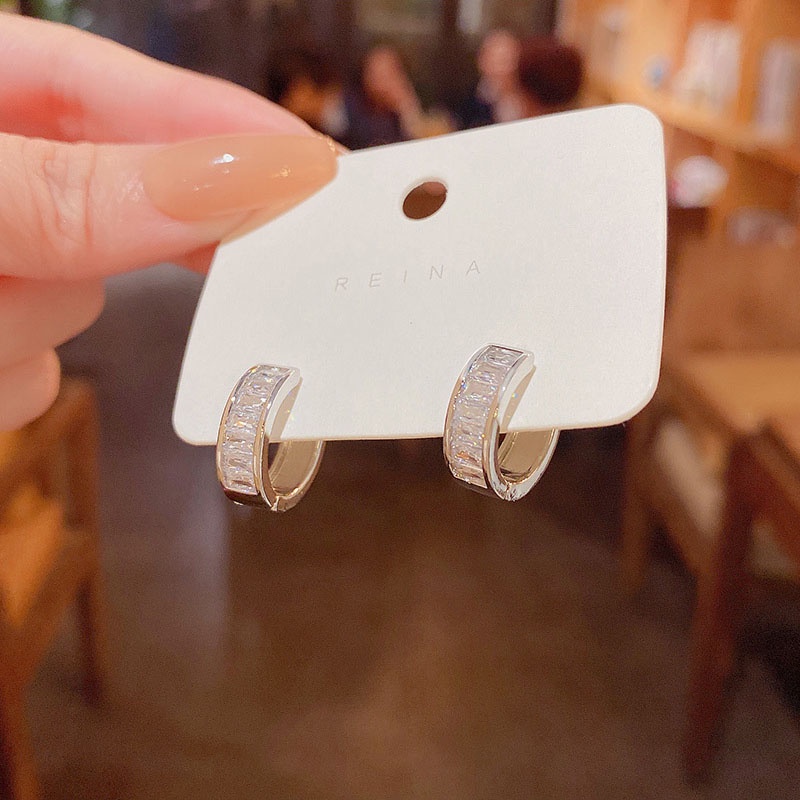 Bông Tai Bạc 925 Hình Tròn Đính Đá Zircon Siêu Sáng Bóng Hợp Thời Trang