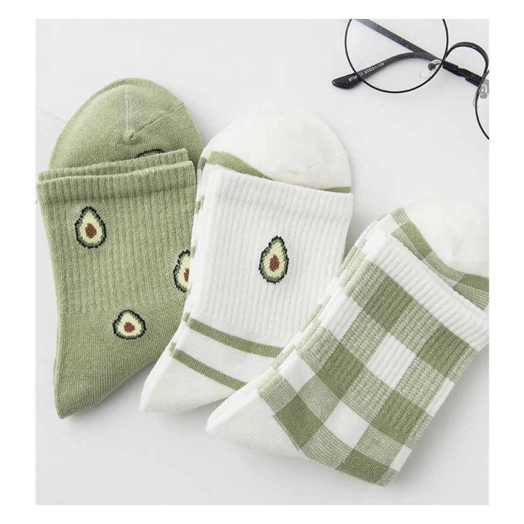 Set 3 đôi tất cao cổ Bivota vớ nữ bơ xanh bơ trắng Hàn Quốc siêu xinh T93