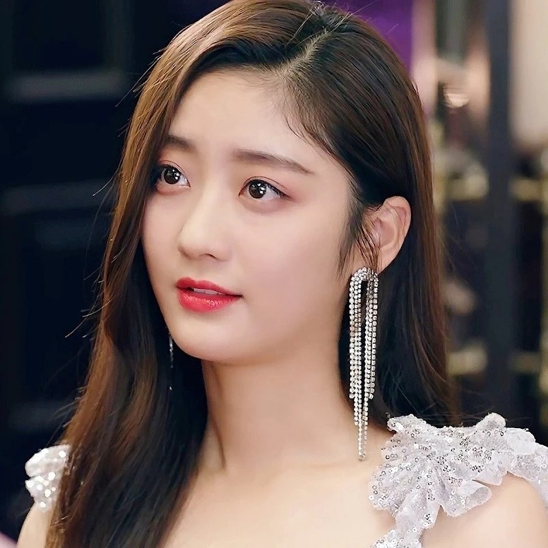 Bông Tai Mạ Bạc Dáng Dài Đính Đá Tua Rua Phong Cách Âu Mỹ