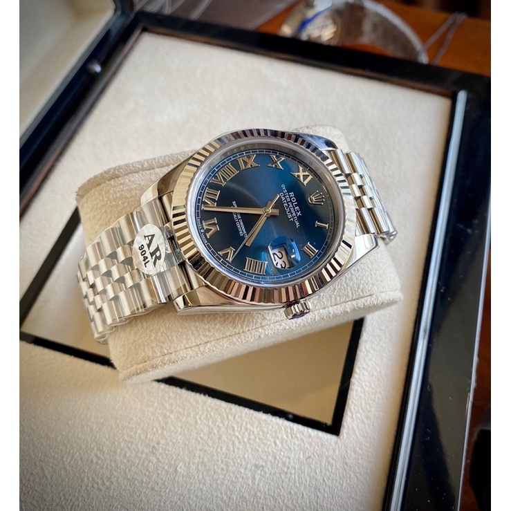 Đồng hồ nam Rolex mặt xanh la mã size 41mm máy cơ Thuỵ Sĩ 3235
