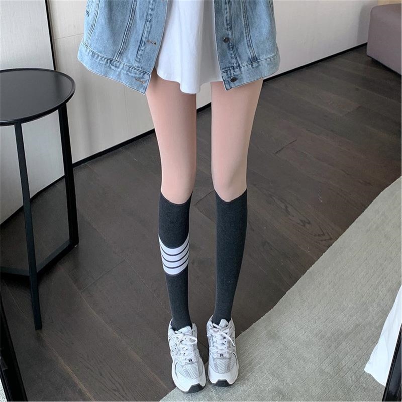 Xiangbao Quần Tất Dài Giả Sọc Chắp Vá Màu Dành Cho Nữ