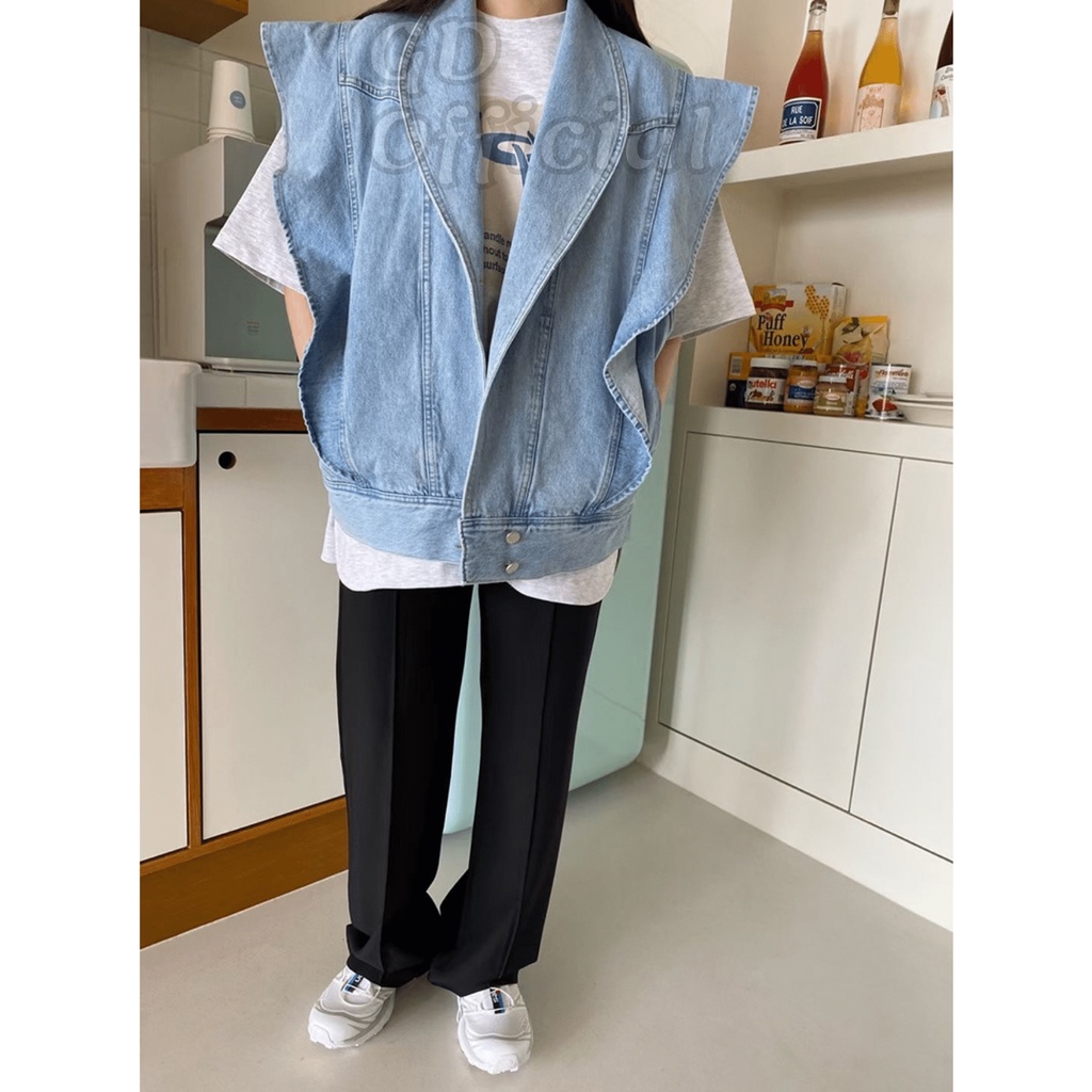 K105|Áo khoác jeans tanktop cá tính cho nữ chất denim thoáng mát màu xanh GD Official