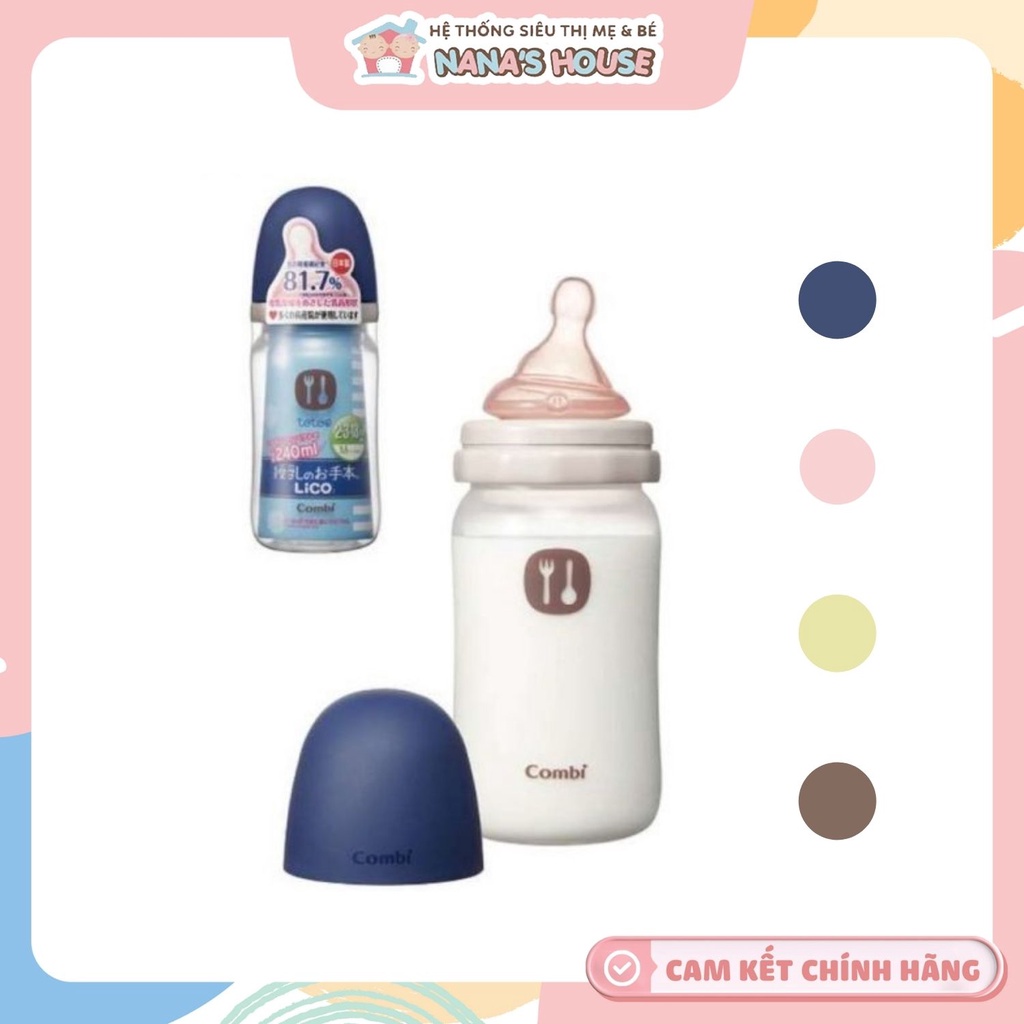 Bình sữa nhựa Combi Nhật Cao Cấp 240ml cổ rộng núm vú nghiêng dành cho trẻ từ 3m+ Shop Nana's House