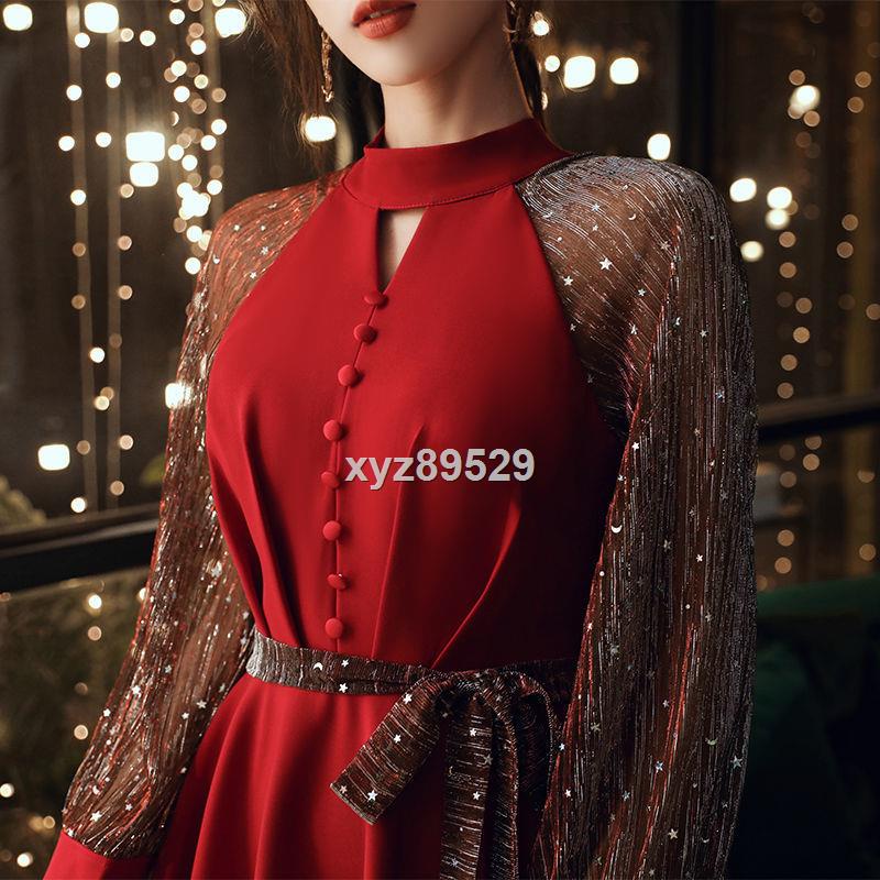 < Dress>Đầm Dạ Hội Cổ Điển Mùa Thu Đông Dành Cho Nữ 2021