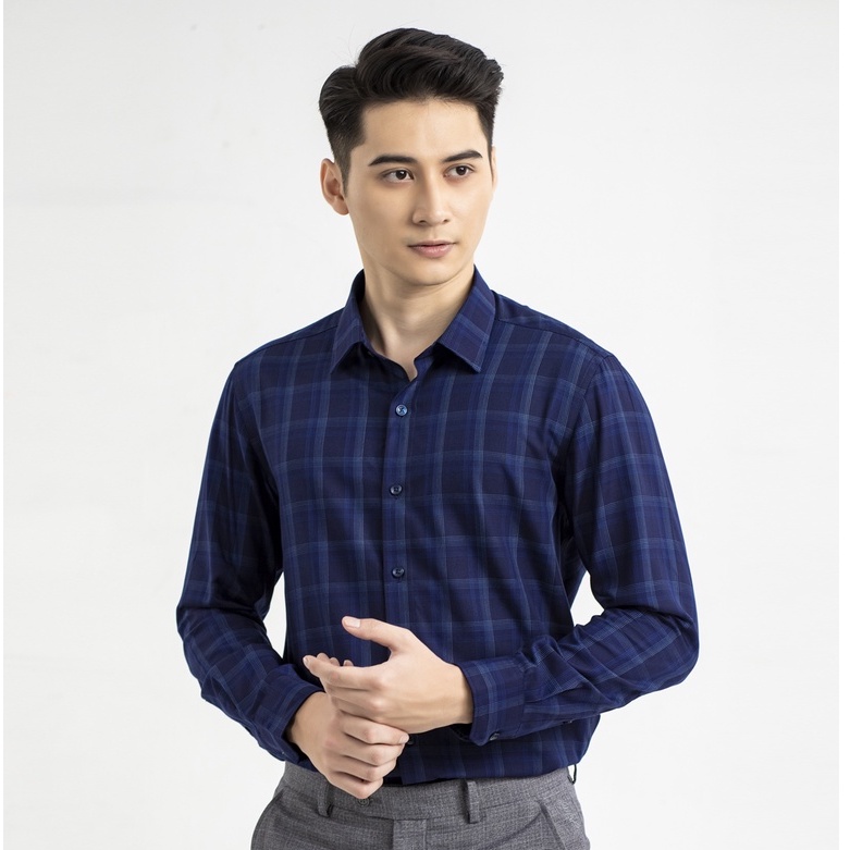 ÁO SƠ MI NAM DÀI TAY ARISTINO Dáng Slimfit Màu Xanh Tím Than Họa Tiết Kẻ Trẻ Trung Dễ Phối Đồ ALS19001 | BigBuy360 - bigbuy360.vn