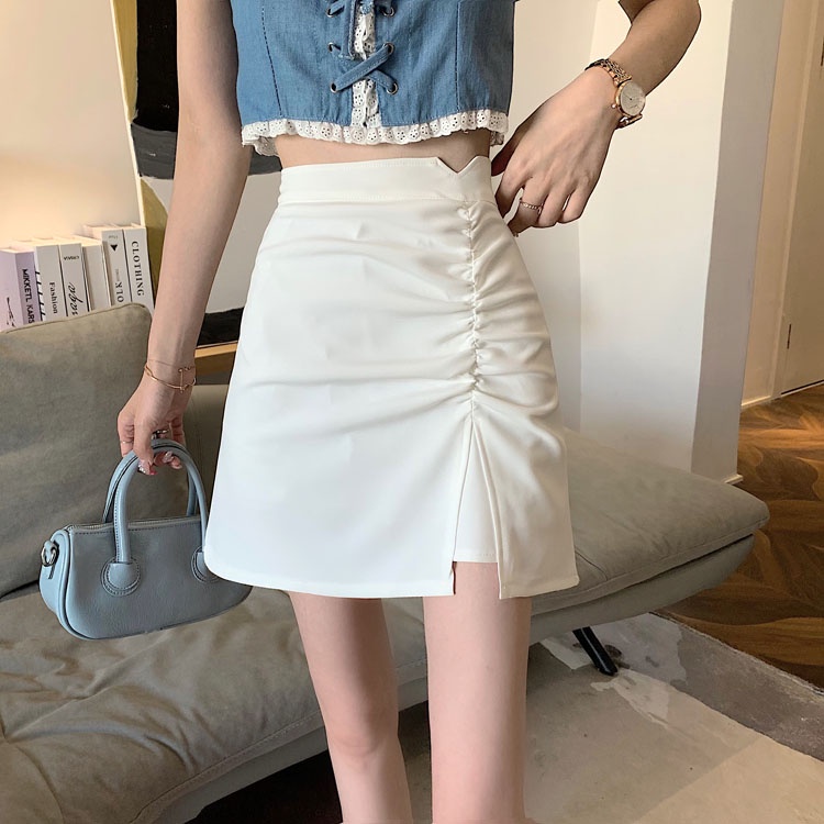 Mới Chân Váy Chữ A Lưng Cao Xếp Ly Phong Cách Hàn Quốc