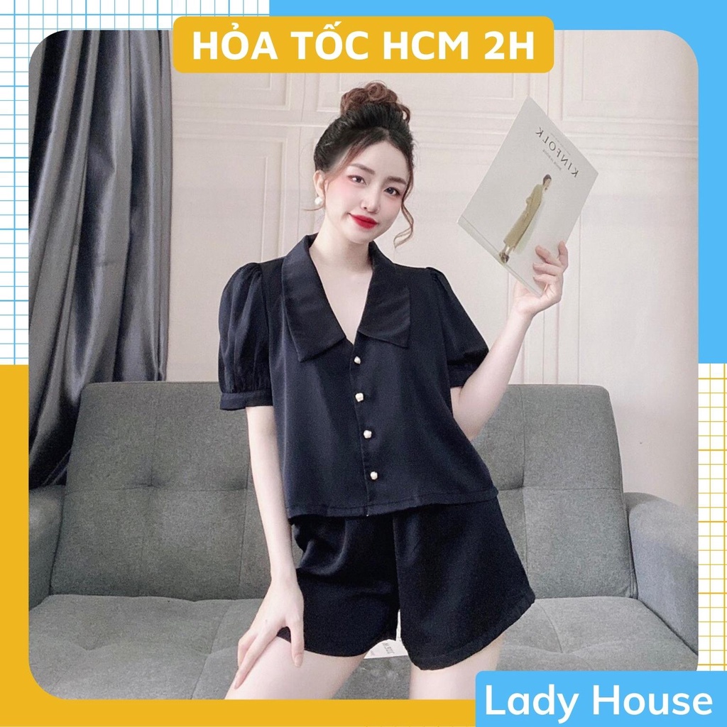 Đồ Mặc Nhà, Đồ Ngủ Mặc Nhà Áo Cổ Sen Tay Ngắn Quần Sọc Chất Lụa Satin Màu Trơn, Full Màu Form Rộng Rãi Thoải Mái.