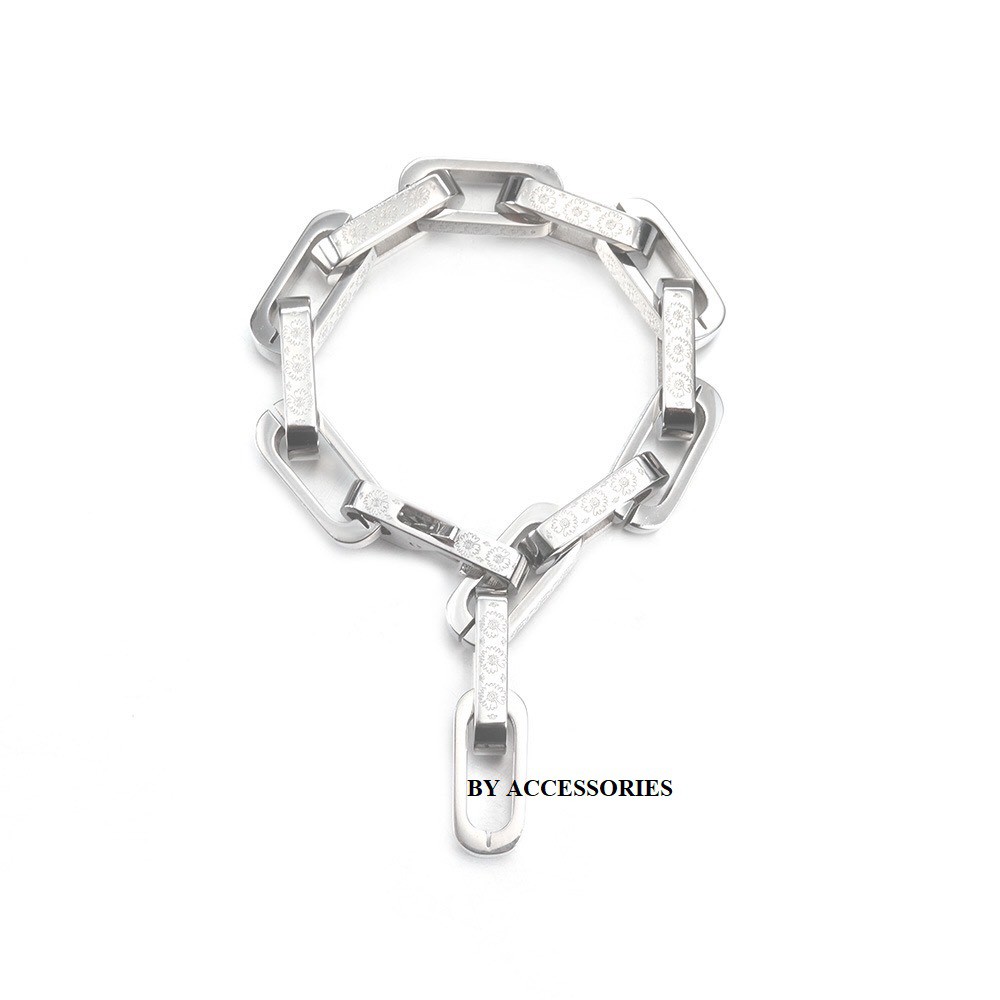 Lắc tay titan xích chữ nhật dày họa tiết hoa hướng dương không gỉ giống mẫuLV